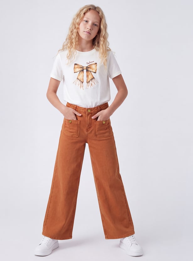 FAME FOREVER Girls Solid Wide Leg Jeans