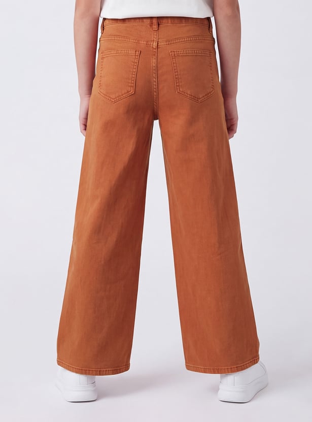 FAME FOREVER Girls Solid Wide Leg Jeans
