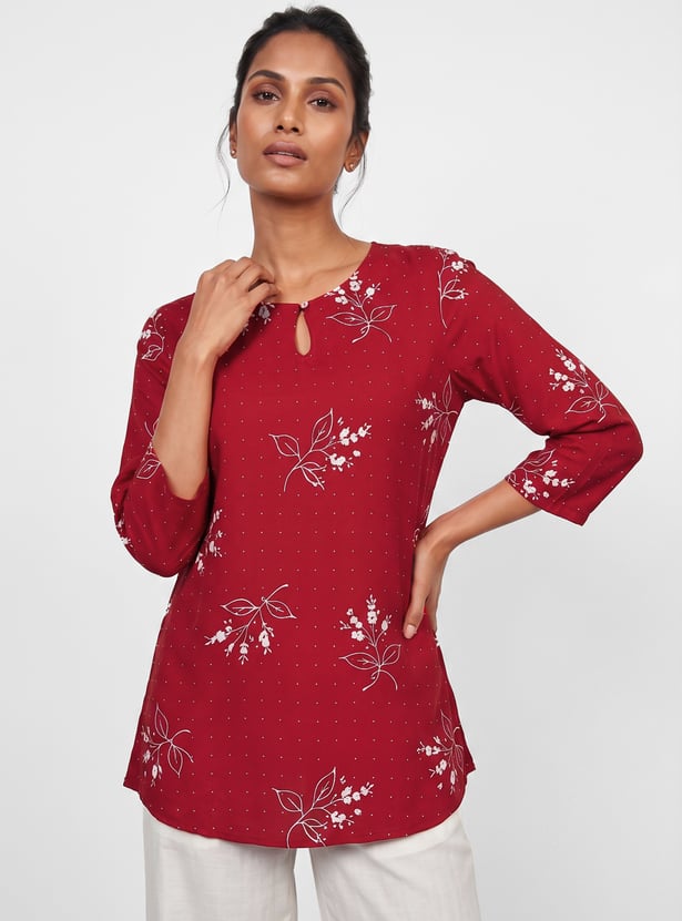 MELANGE Floral Print Keyhole 3/4th Sleeves Kurti