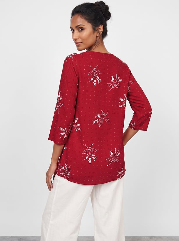MELANGE Floral Print Keyhole 3/4th Sleeves Kurti