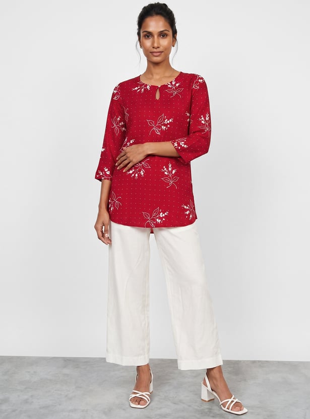 MELANGE Floral Print Keyhole 3/4th Sleeves Kurti