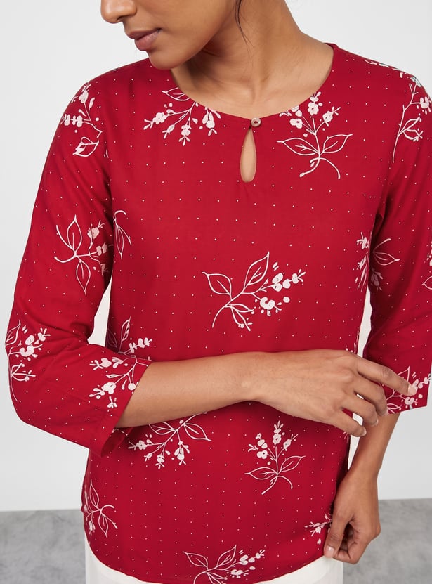 MELANGE Floral Print Keyhole 3/4th Sleeves Kurti