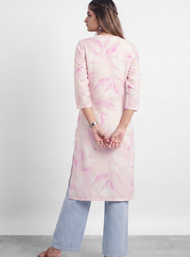 MELANGE Floral Print Notched Neck 3/4th Sleeves Straight Kurta
