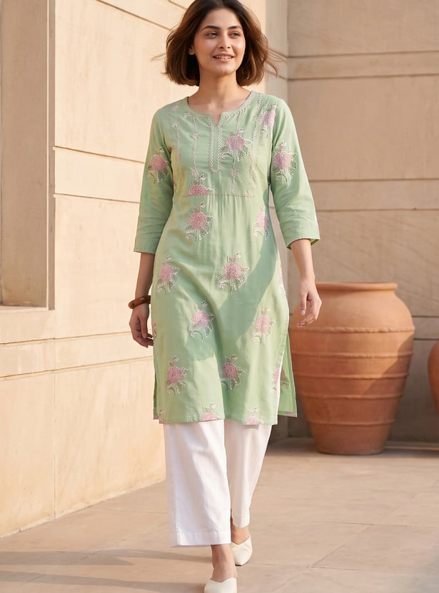 MELANGE Floral Embroidered Straight Kurta