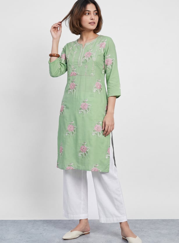 MELANGE Floral Embroidered Straight Kurta