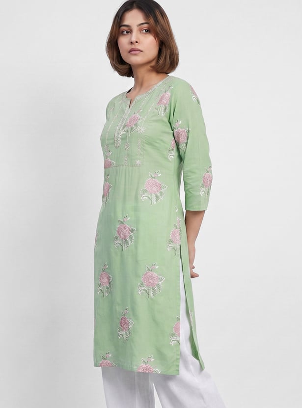 MELANGE Floral Embroidered Straight Kurta