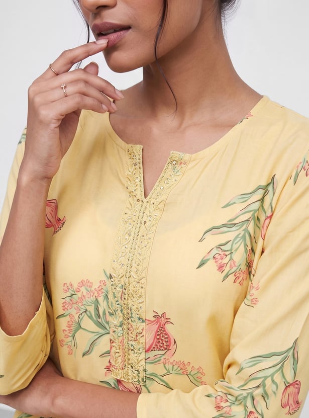 MELANGE Floral Print Straight Kurta