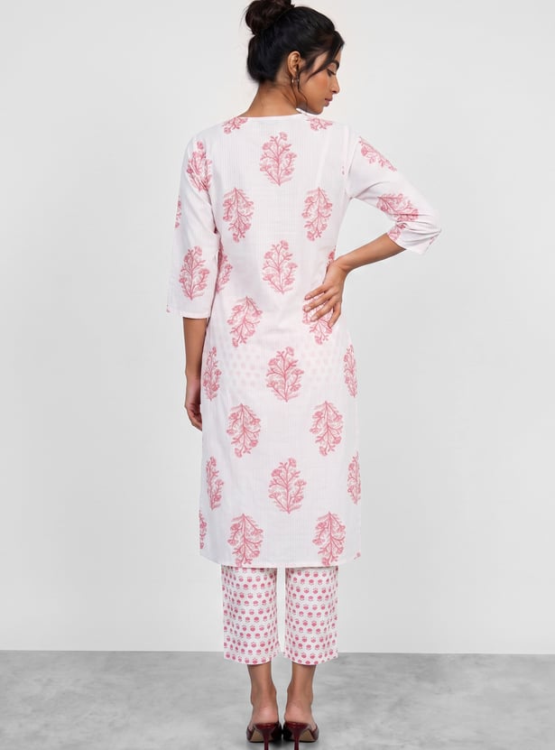 MELANGE Floral Print Straight Kurta Set