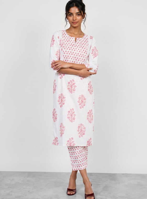 MELANGE Floral Print Straight Kurta Set