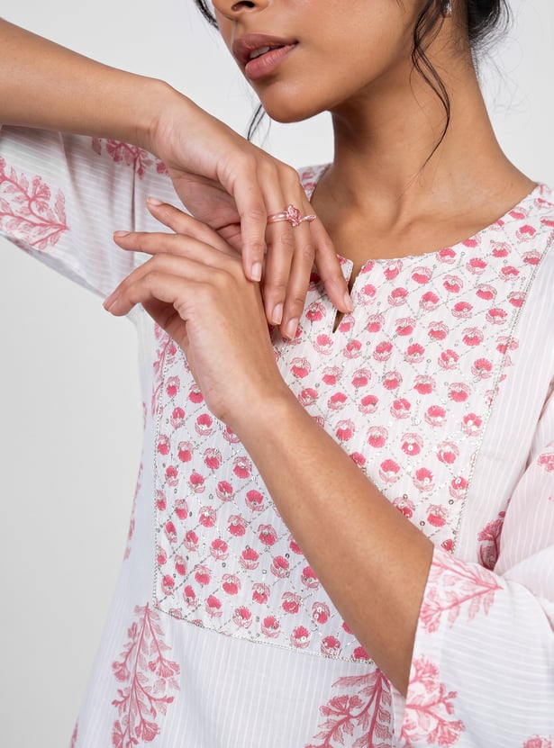 MELANGE Floral Print Straight Kurta Set