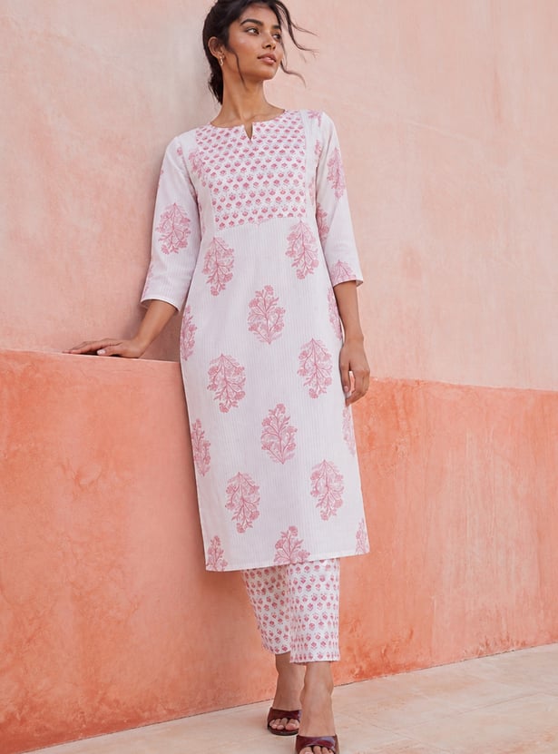 MELANGE Floral Print Straight Kurta Set