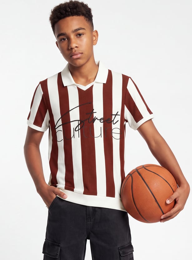 FAME FOREVER Boys Striped Polo T-shirt