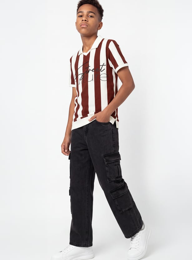 FAME FOREVER Boys Striped Polo T-shirt