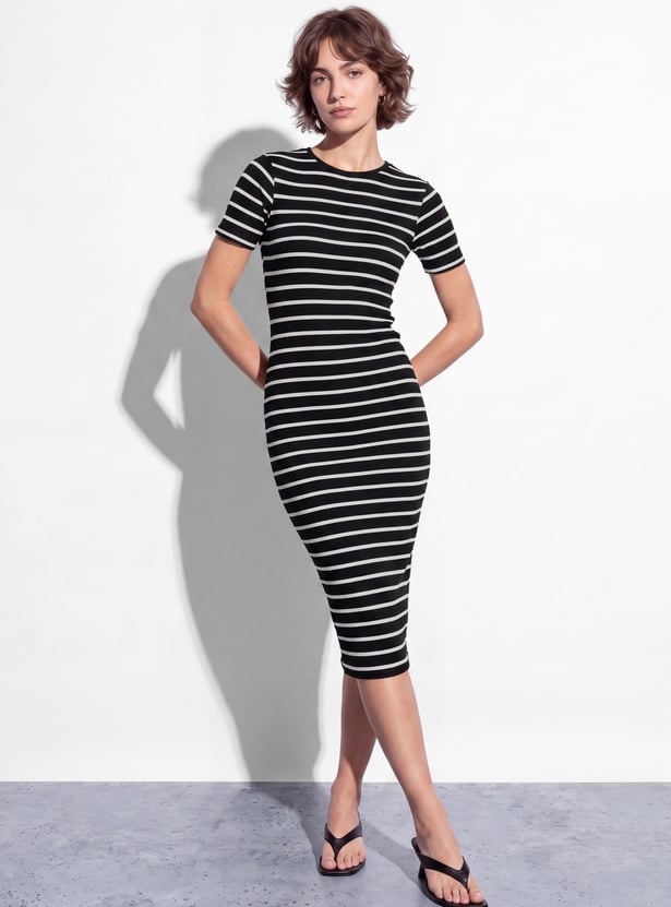 GINGER Striped Bodycon Midi Dress