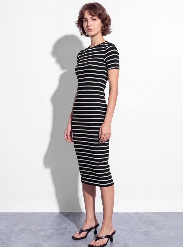 GINGER Striped Bodycon Midi Dress