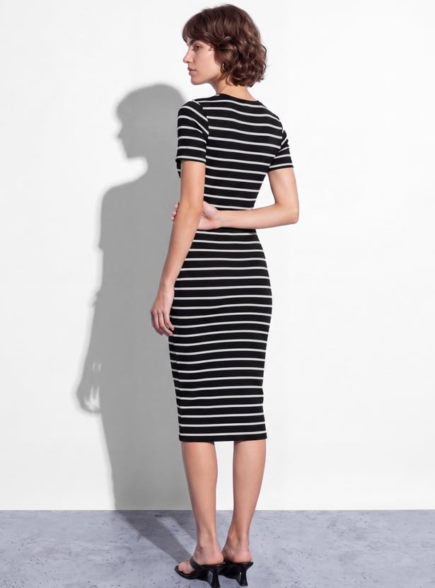 GINGER Striped Bodycon Midi Dress
