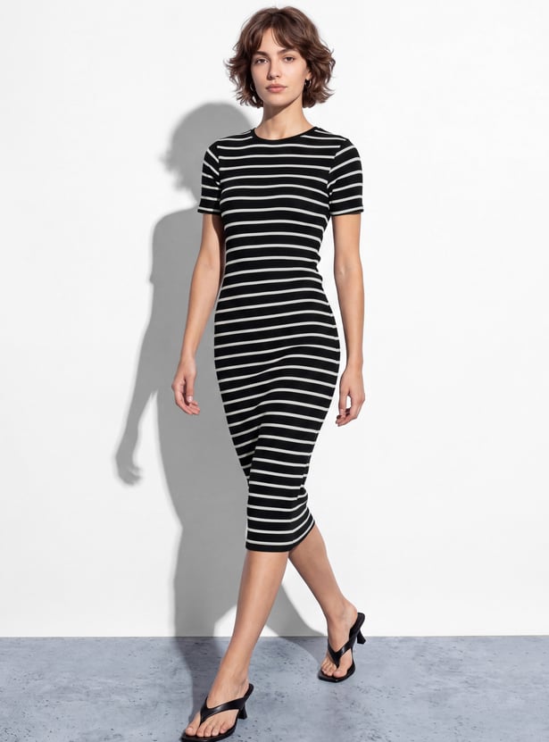 GINGER Striped Bodycon Midi Dress