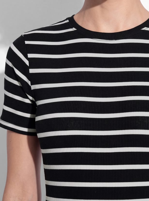 GINGER Striped Bodycon Midi Dress