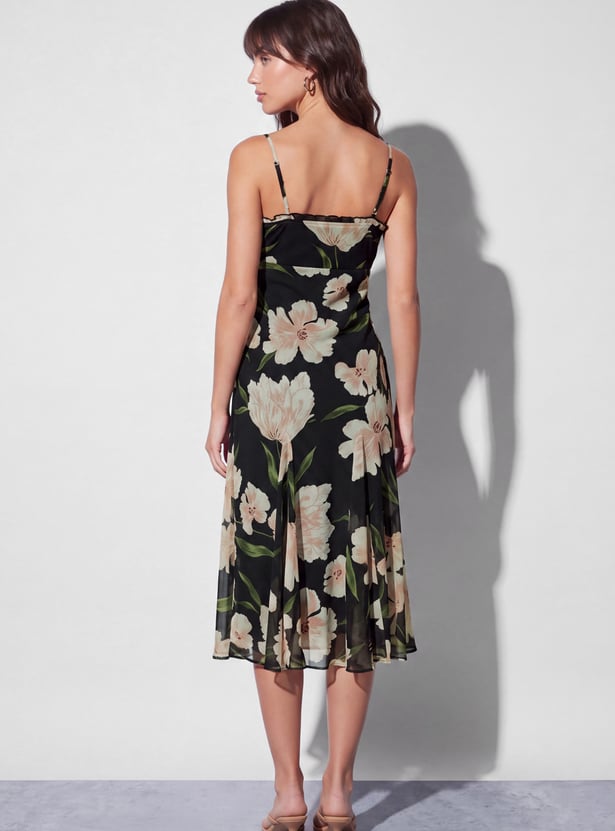 GINGER Floral Print Spaghetti Midi Dress