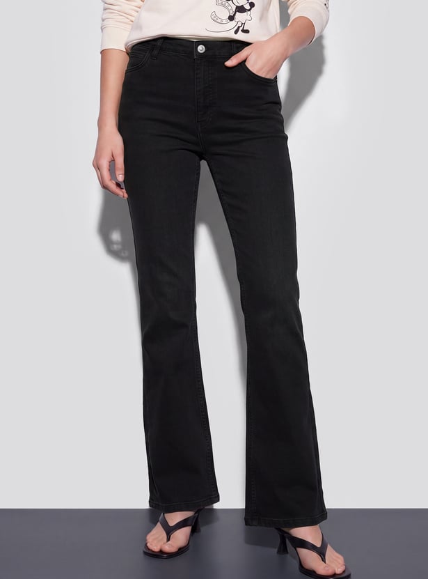 GINGER Washed High-Rise Flared Jeans