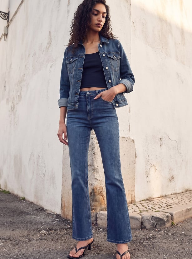 GINGER Solid Woven Flared Jeans