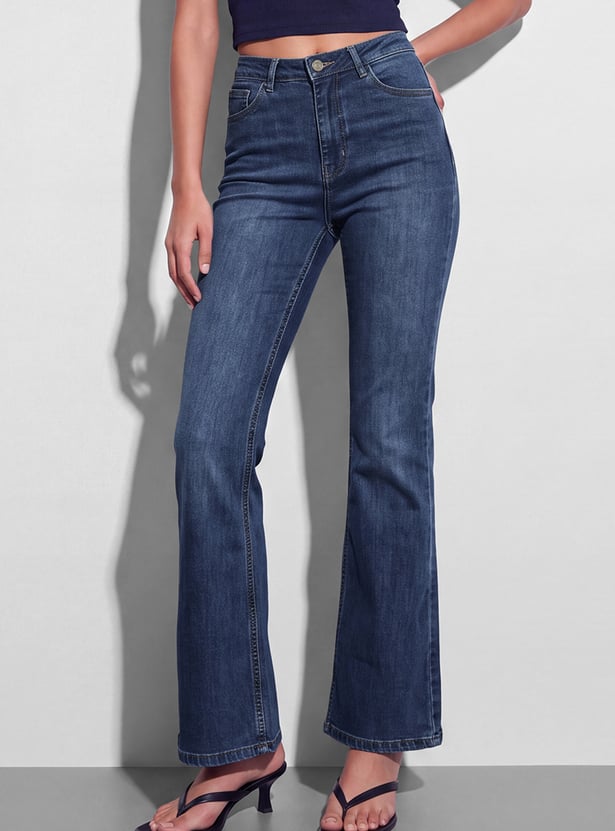 GINGER Solid Woven Flared Jeans