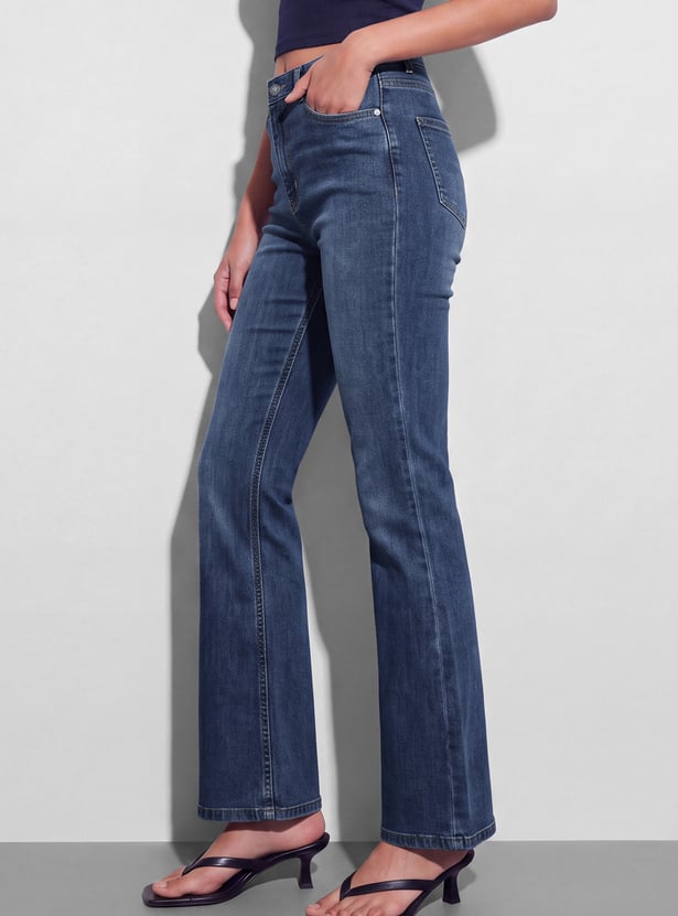 GINGER Solid Woven Flared Jeans