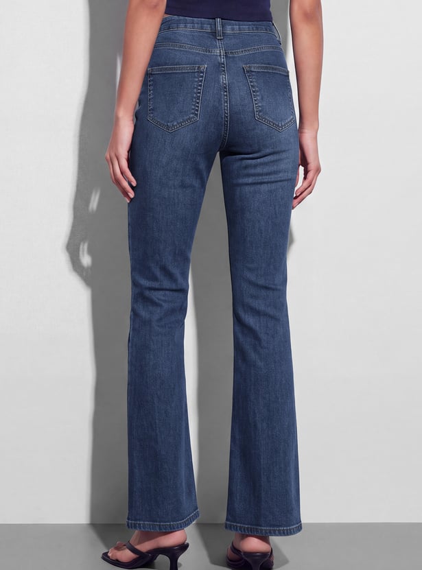 GINGER Solid Woven Flared Jeans