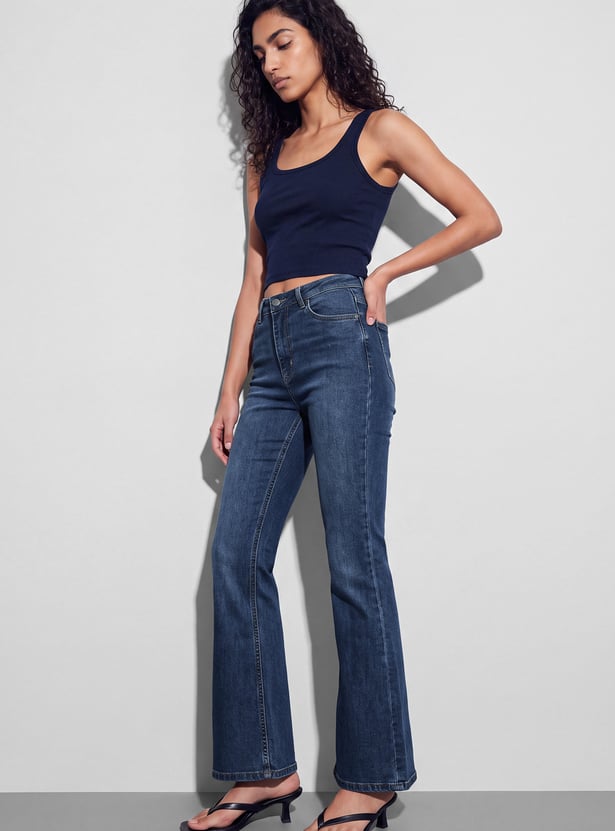 GINGER Solid Woven Flared Jeans