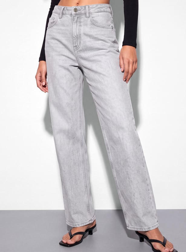 GINGER Washed Woven High Waist Jeans