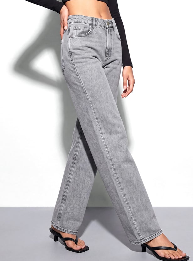 GINGER Washed Woven High Waist Jeans