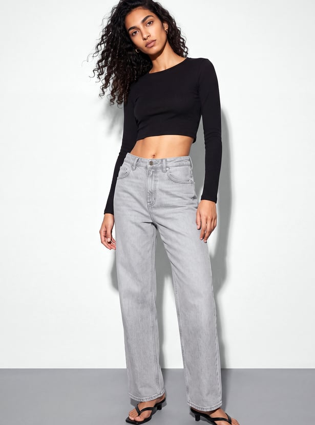 GINGER Washed Woven High Waist Jeans