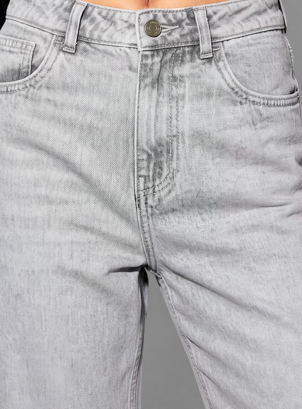 GINGER Washed Woven High Waist Jeans