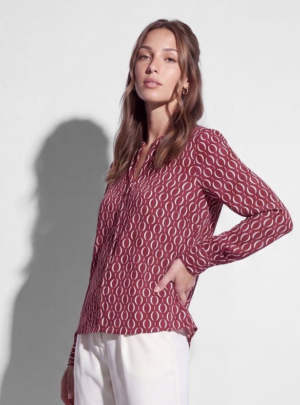 CODE CLASSIC Printed Keyhole Neck Button Top