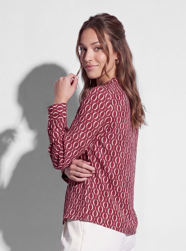 CODE CLASSIC Printed Keyhole Neck Button Top