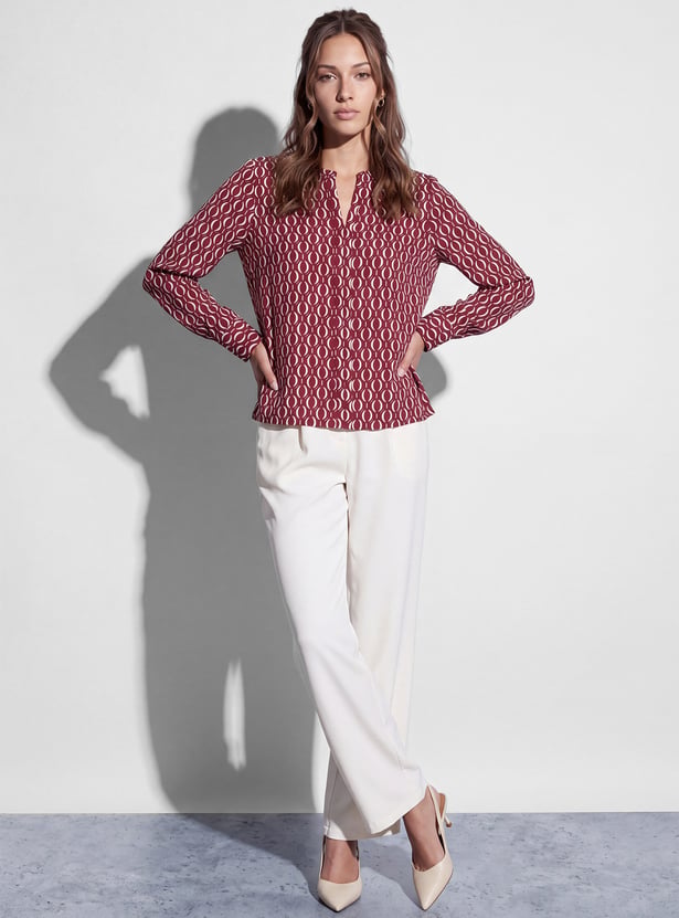 CODE CLASSIC Printed Keyhole Neck Button Top