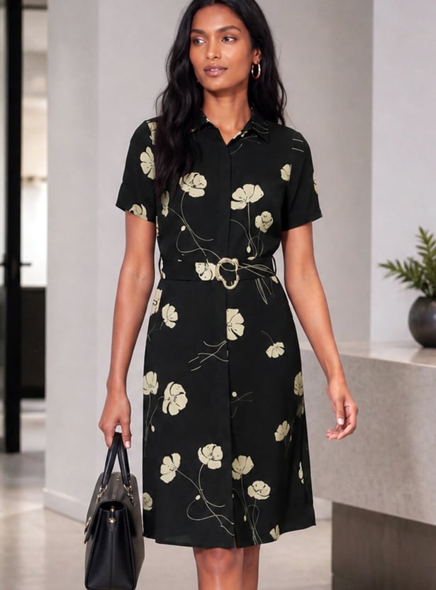 CODE CLASSIC Floral Print Belted Dress