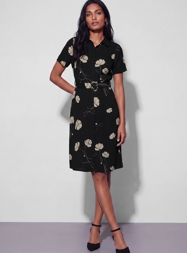 CODE CLASSIC Floral Print Belted Dress