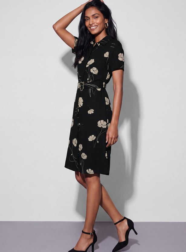 CODE CLASSIC Floral Print Belted Dress