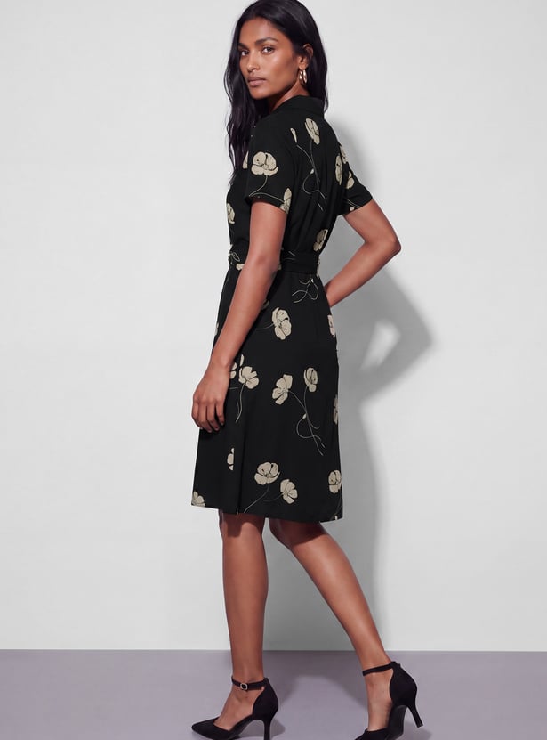 CODE CLASSIC Floral Print Belted Dress