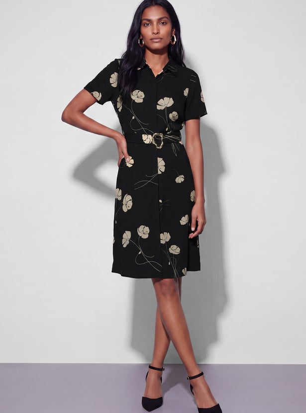 CODE CLASSIC Floral Print Belted Dress