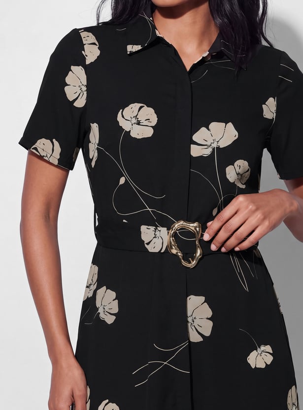 CODE CLASSIC Floral Print Belted Dress