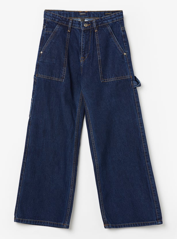 ALLEN SOLLY Boys Medium Wash Comfort Fit Jeans