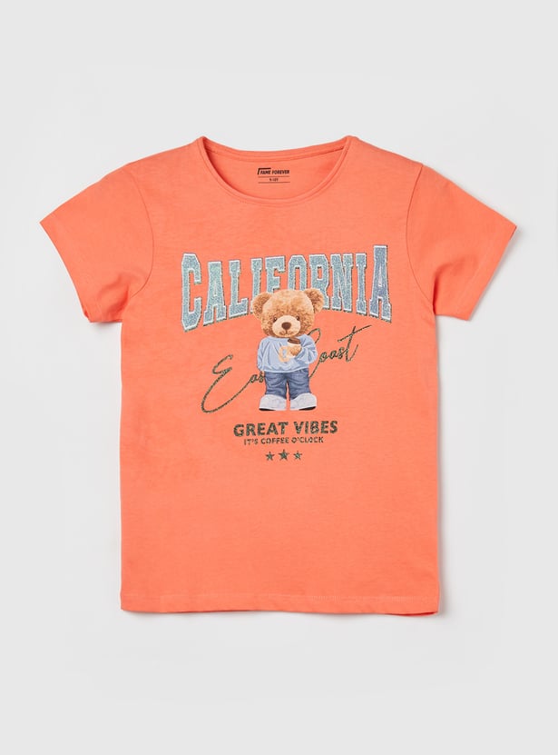 FAME FOREVER Girls Bear Graphic Print T-shirt