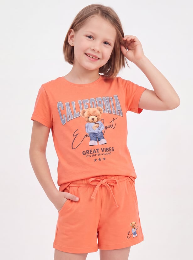 FAME FOREVER Girls Bear Graphic Print T-shirt