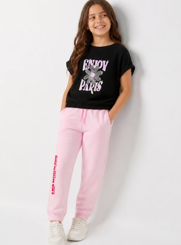 FAME FOREVER Girls Typographic Print Joggers