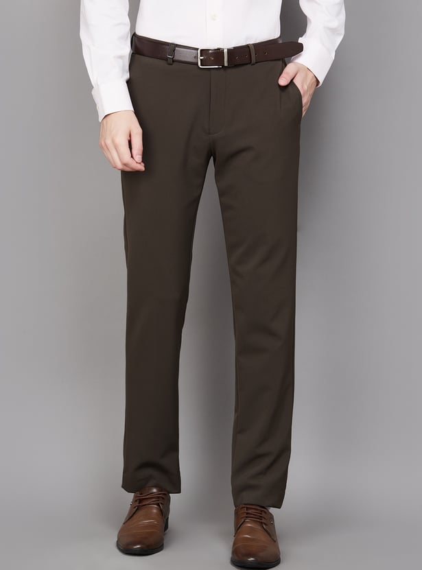 BLACKBERRYS Solid Slim Straight Formal Trousers