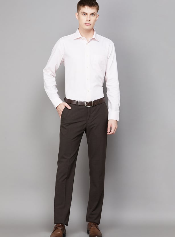 BLACKBERRYS Solid Slim Straight Formal Trousers