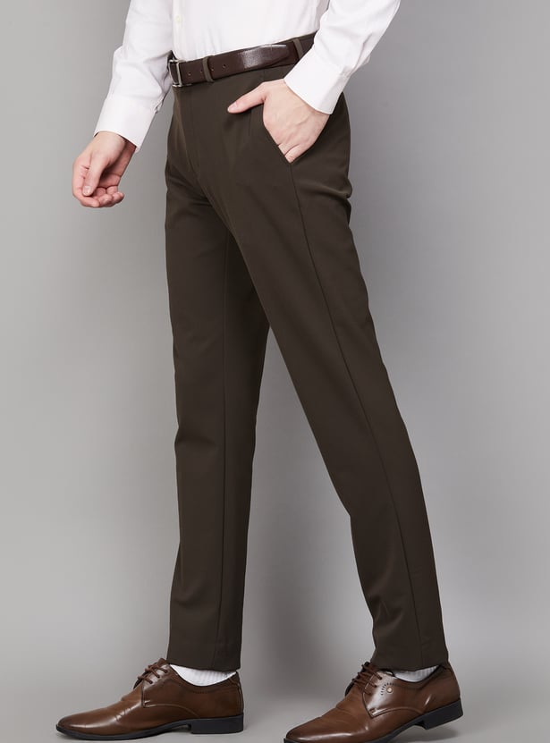 BLACKBERRYS Solid Slim Straight Formal Trousers