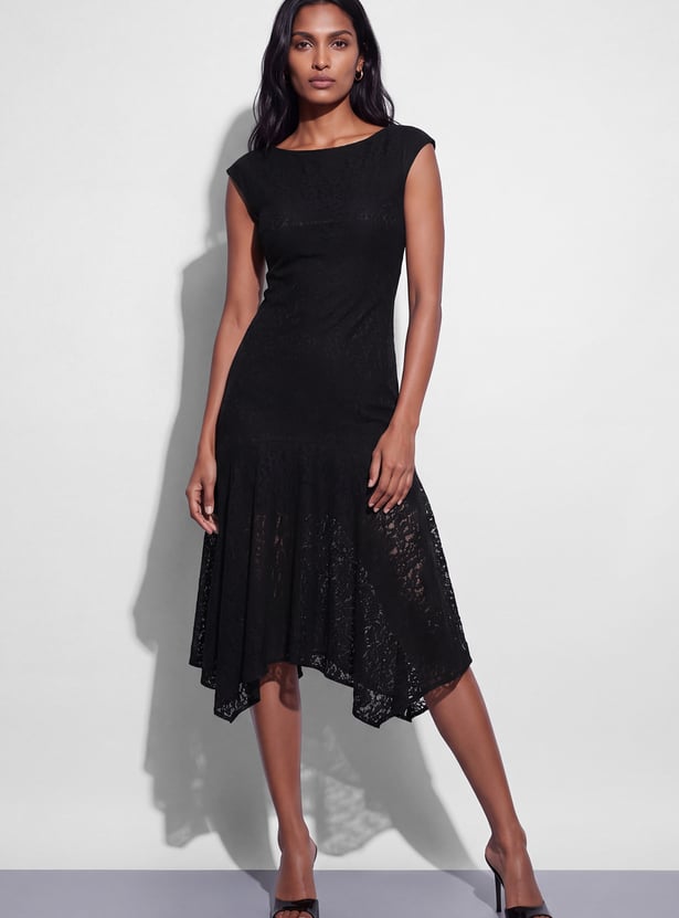 CODE Lace Design Flared Midi Dress